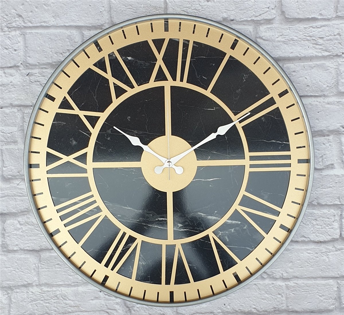 Markakanvas Gri  Metal Kasalı Mermer Desenli  Duvar Saati  ( Çap 50 cm -Çap 80 cm )
