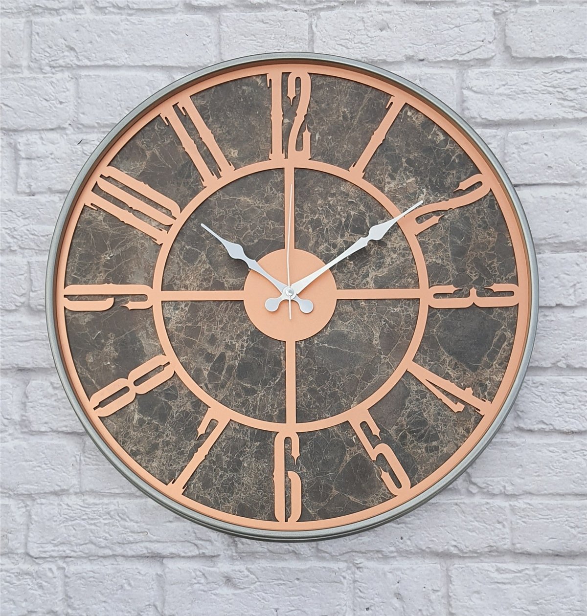 Markakanvas Gri  Metal Kasalı Mermer Desenli  Duvar Saati  ( Çap 50 cm -Çap 80 cm )