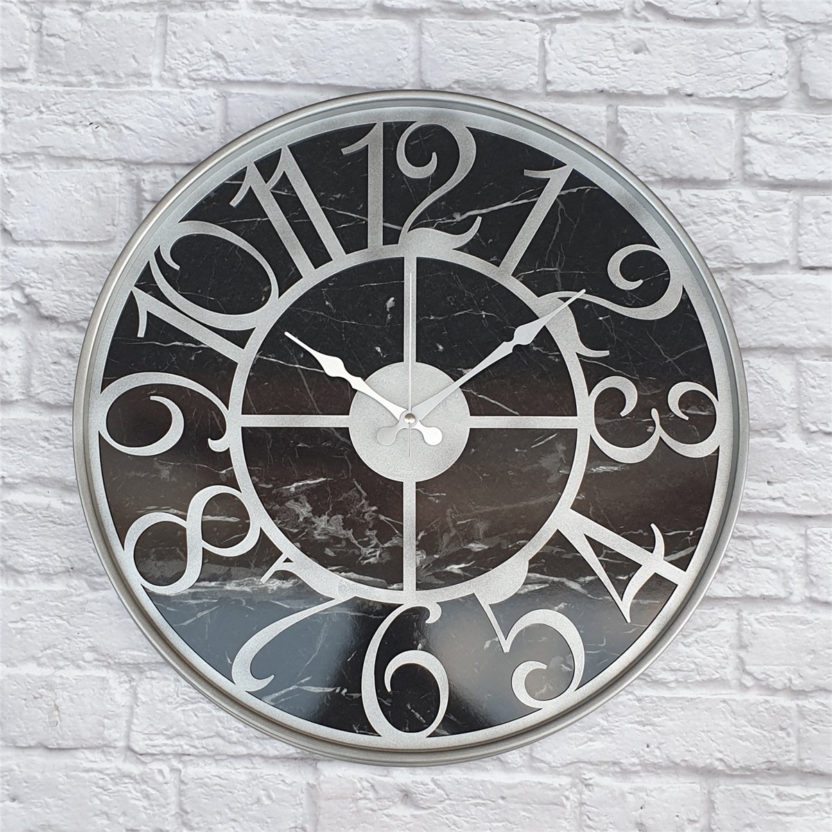 Markakanvas Gri  Metal Kasalı Mermer Desenli  Duvar Saati  ( Çap 50 cm -Çap 80 cm )