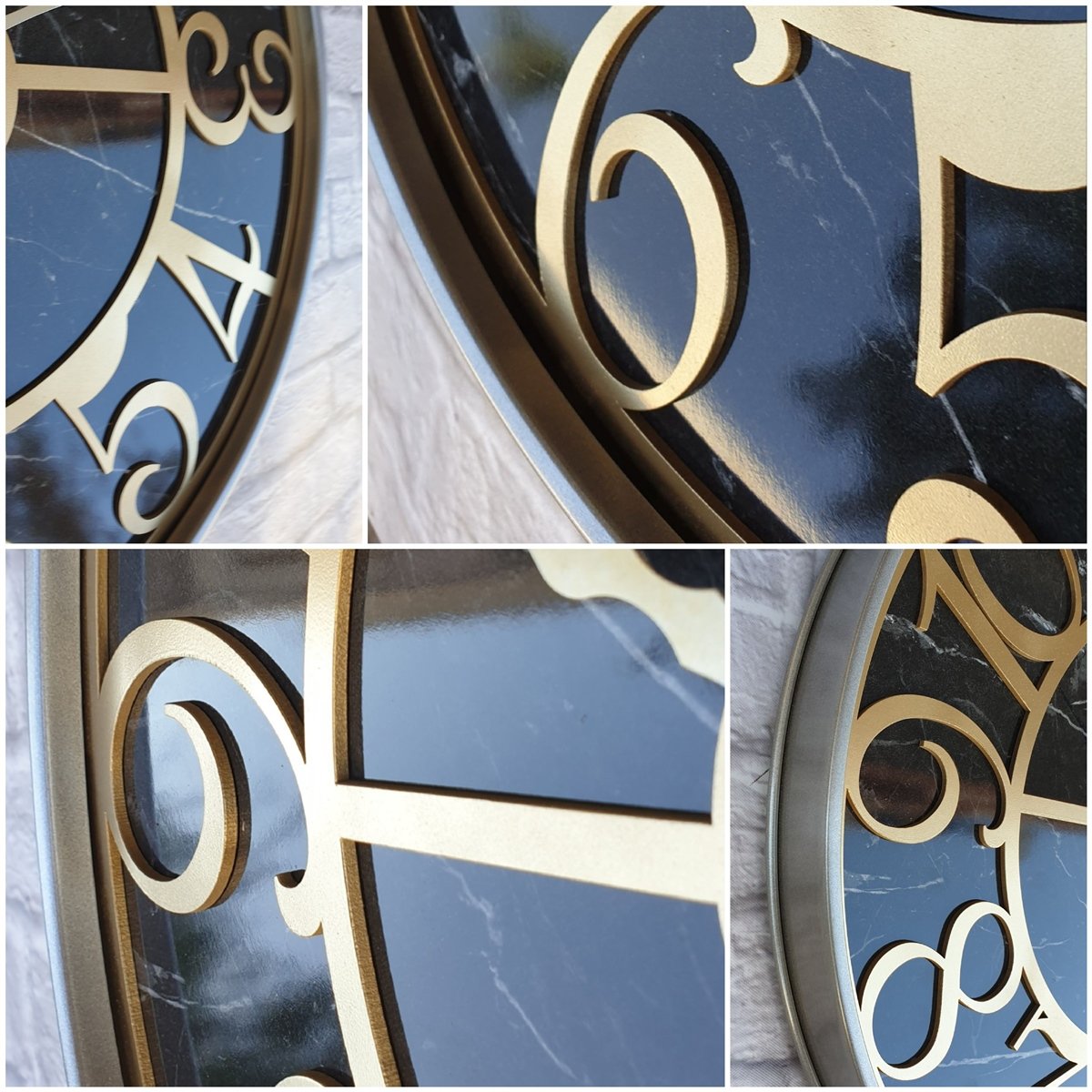 Markakanvas Gri  Metal Kasalı Mermer Desenli  Duvar Saati  ( Çap 50 cm -Çap 80 cm )