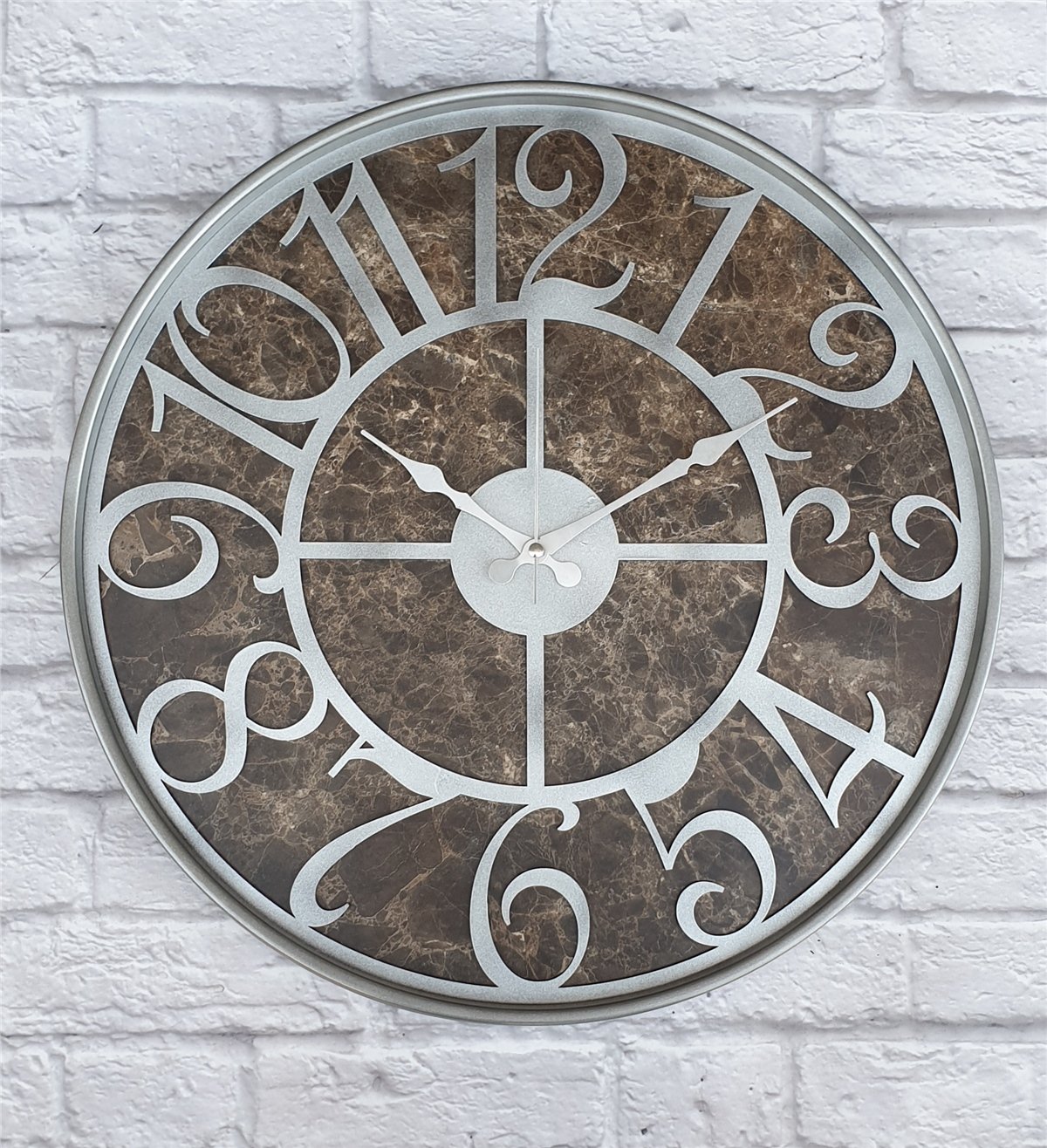 Markakanvas Gri  Metal Kasalı Mermer Desenli  Duvar Saati  ( Çap 50 cm -Çap 80 cm )