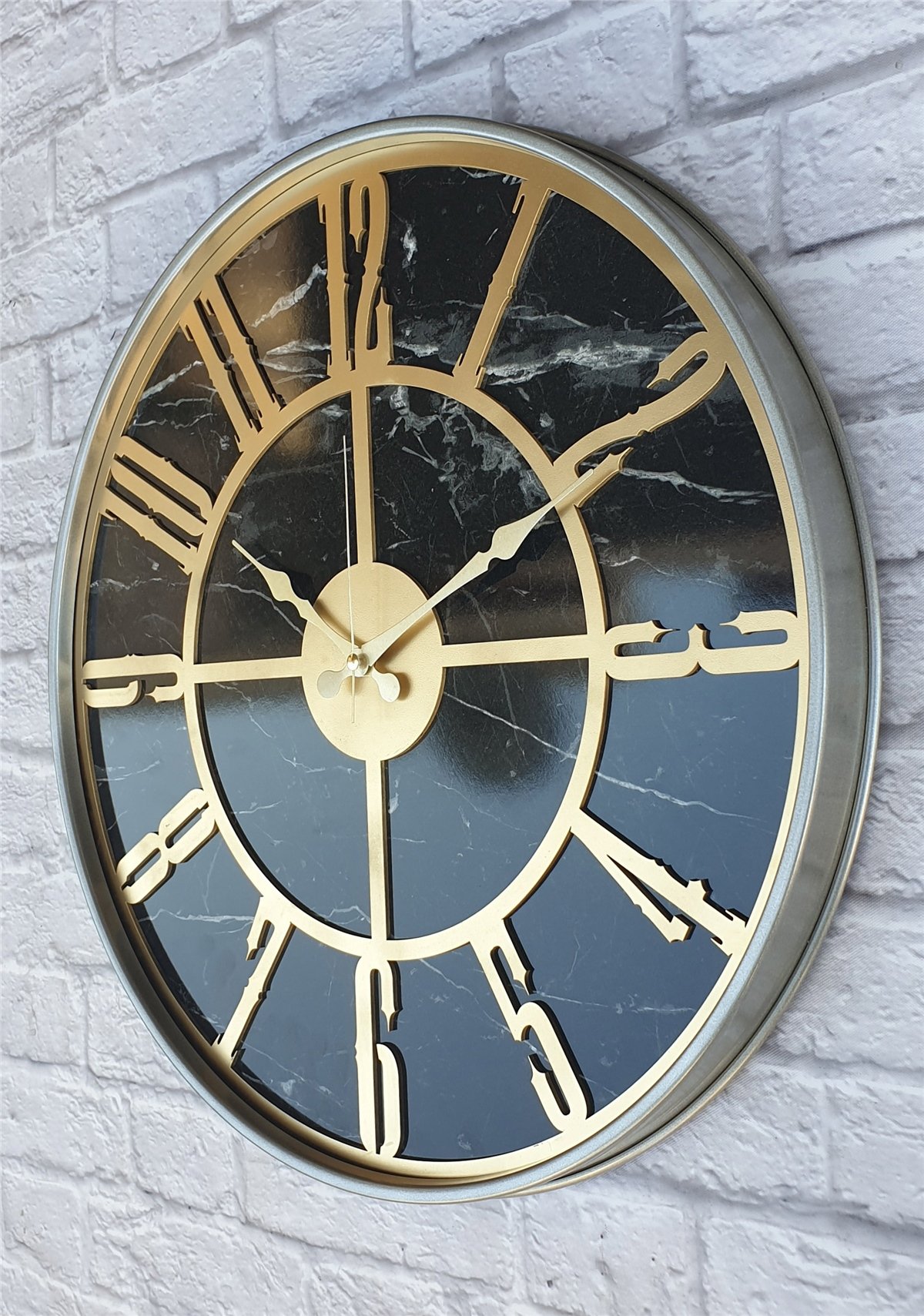 Markakanvas Gri  Metal Kasalı Mermer Desenli  Duvar Saati  ( Çap 50 cm -Çap 80 cm )