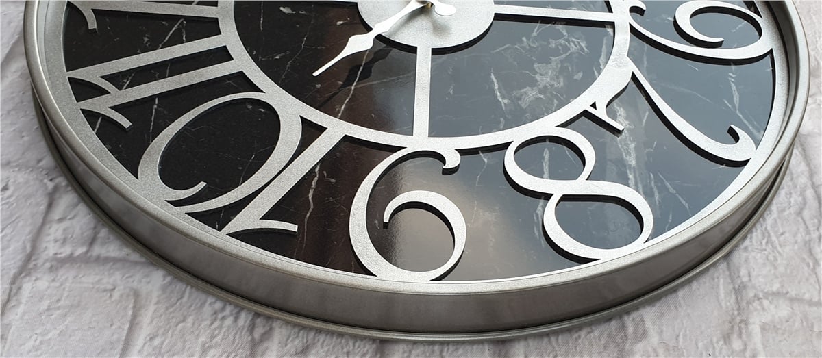 Markakanvas Gri  Metal Kasalı Mermer Desenli  Duvar Saati  ( Çap 50 cm -Çap 80 cm )