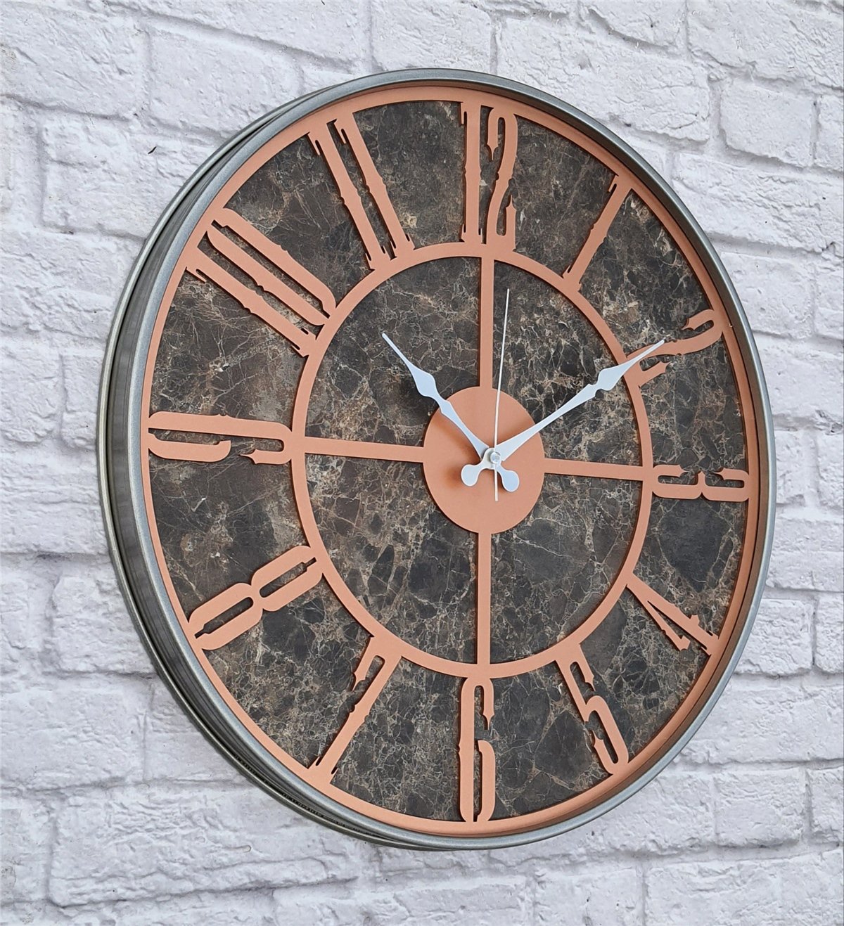 Markakanvas Gri  Metal Kasalı Mermer Desenli  Duvar Saati  ( Çap 50 cm -Çap 80 cm )