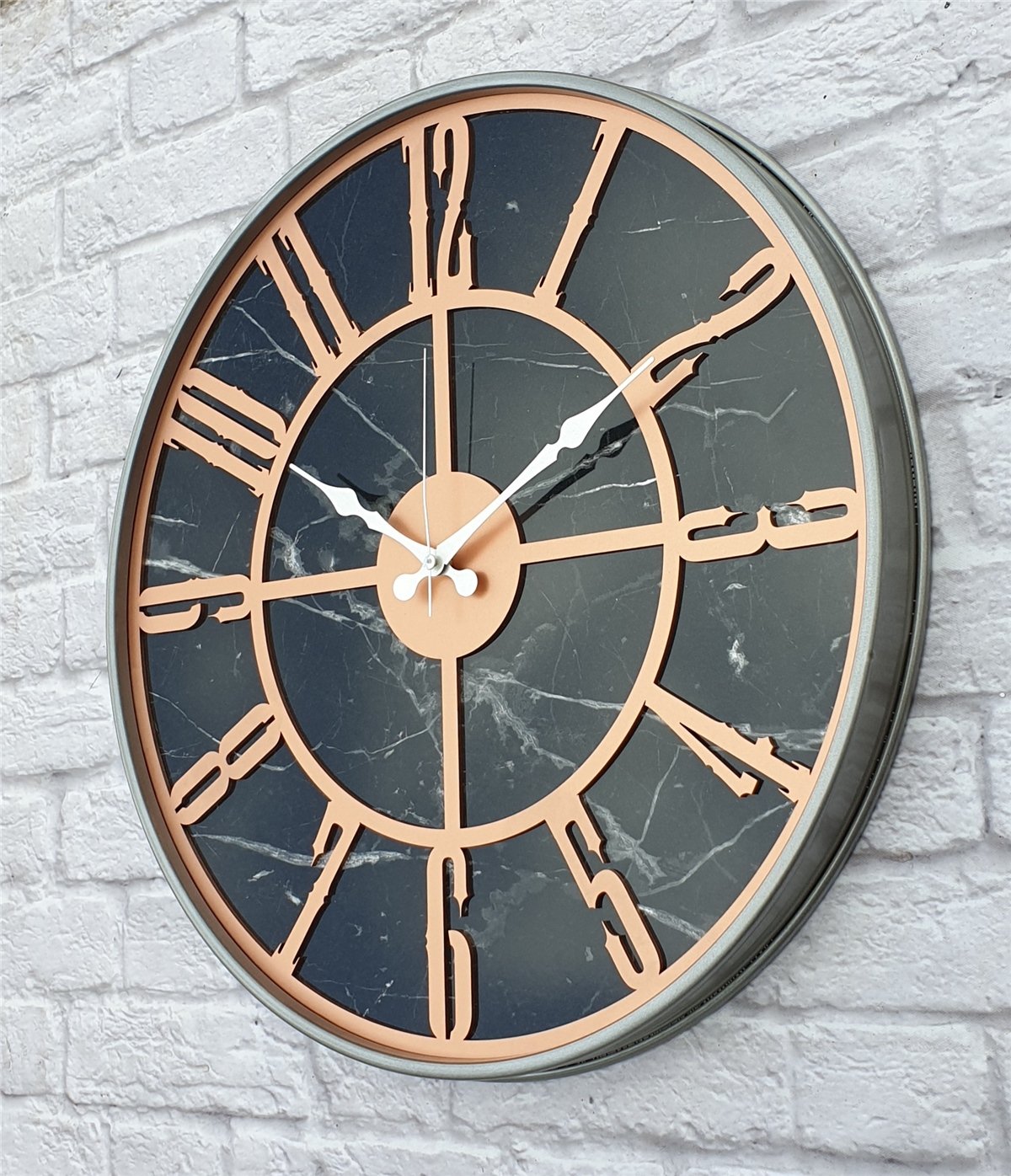 Markakanvas Gri  Metal Kasalı Mermer Desenli  Duvar Saati  ( Çap 50 cm -Çap 80 cm )