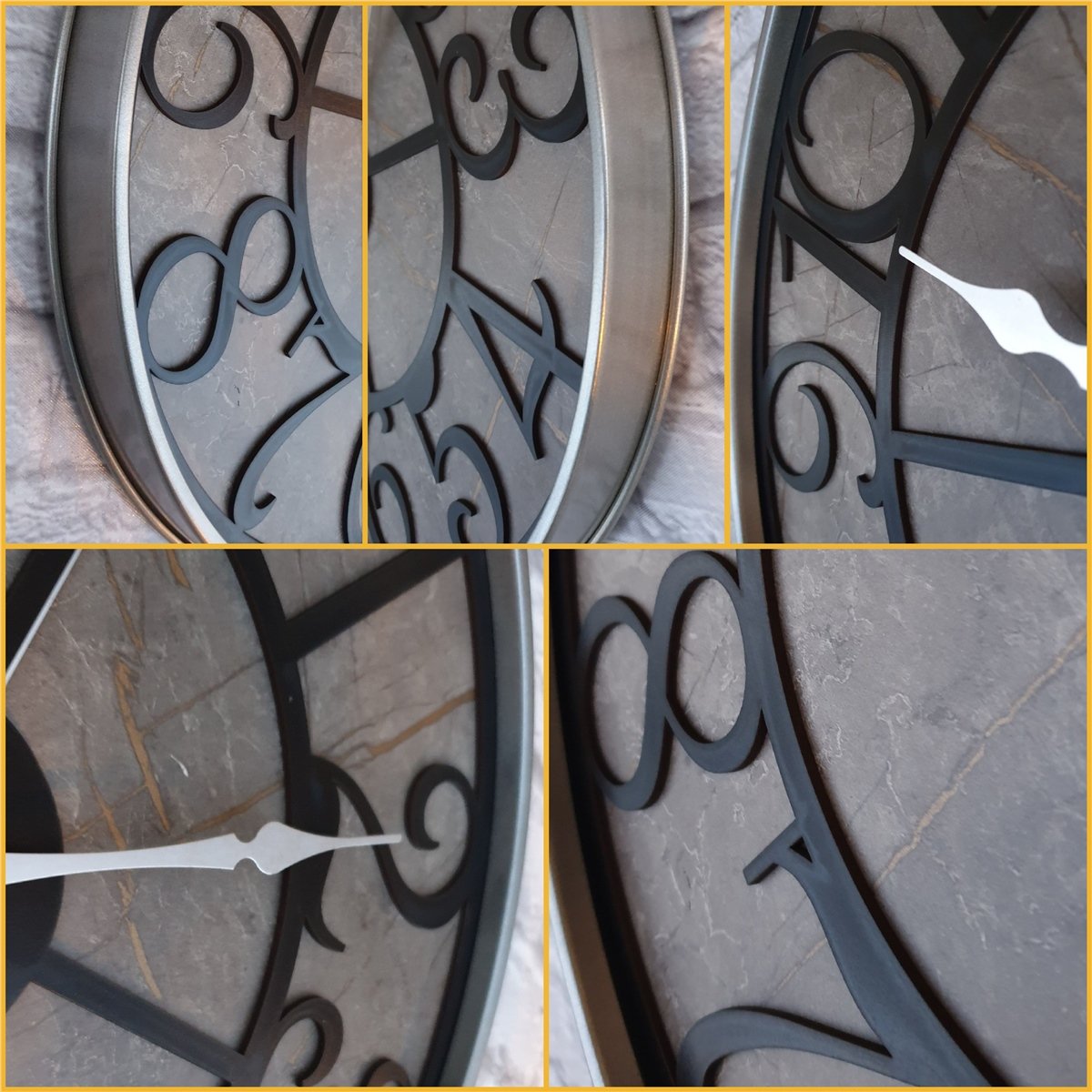 Markakanvas Gri  Metal Kasalı Mermer Desenli  Duvar Saati  ( Çap 50 cm -Çap 80 cm )