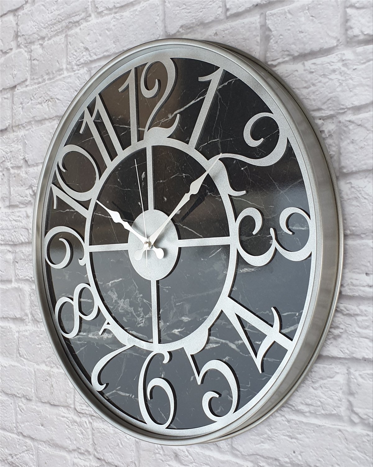 Markakanvas Gri  Metal Kasalı Mermer Desenli  Duvar Saati  ( Çap 50 cm -Çap 80 cm )