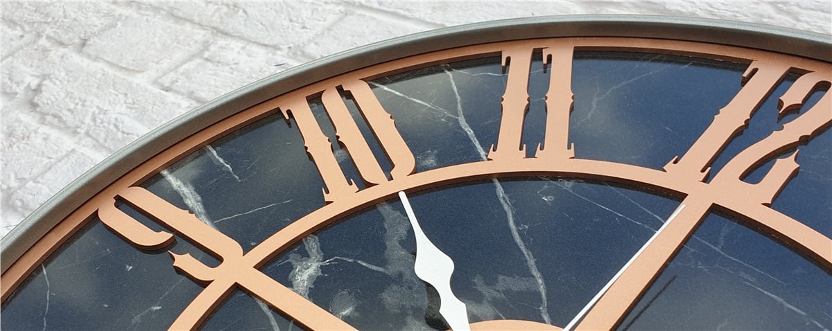 Markakanvas Gri  Metal Kasalı Mermer Desenli  Duvar Saati  ( Çap 50 cm -Çap 80 cm )