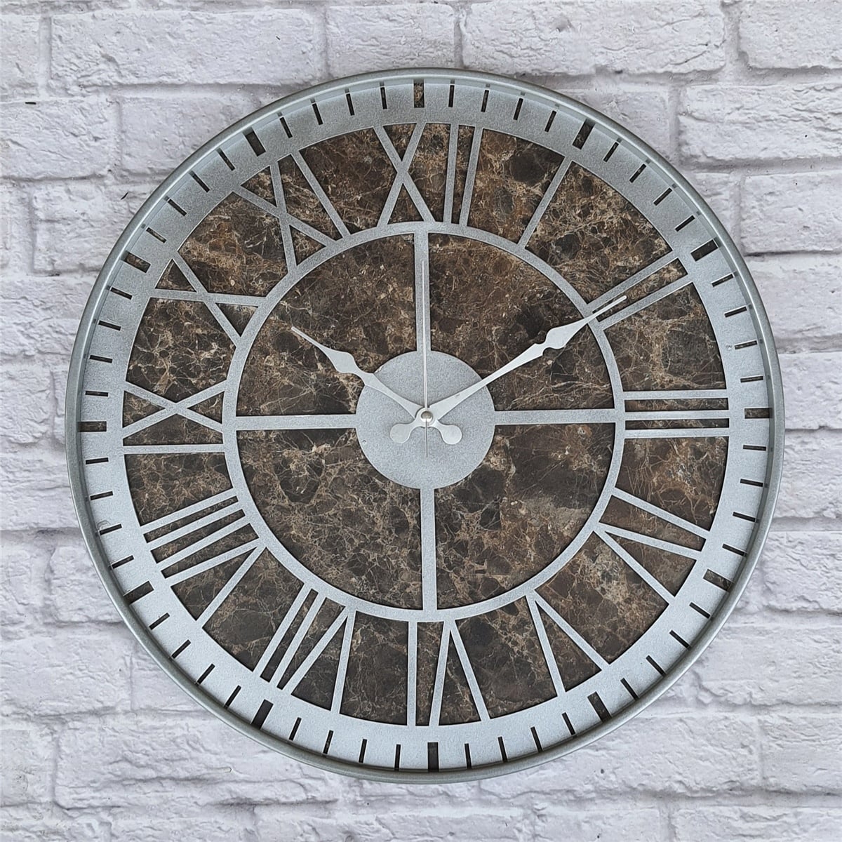 Markakanvas Gri  Metal Kasalı Mermer Desenli  Duvar Saati  ( Çap 50 cm -Çap 80 cm )