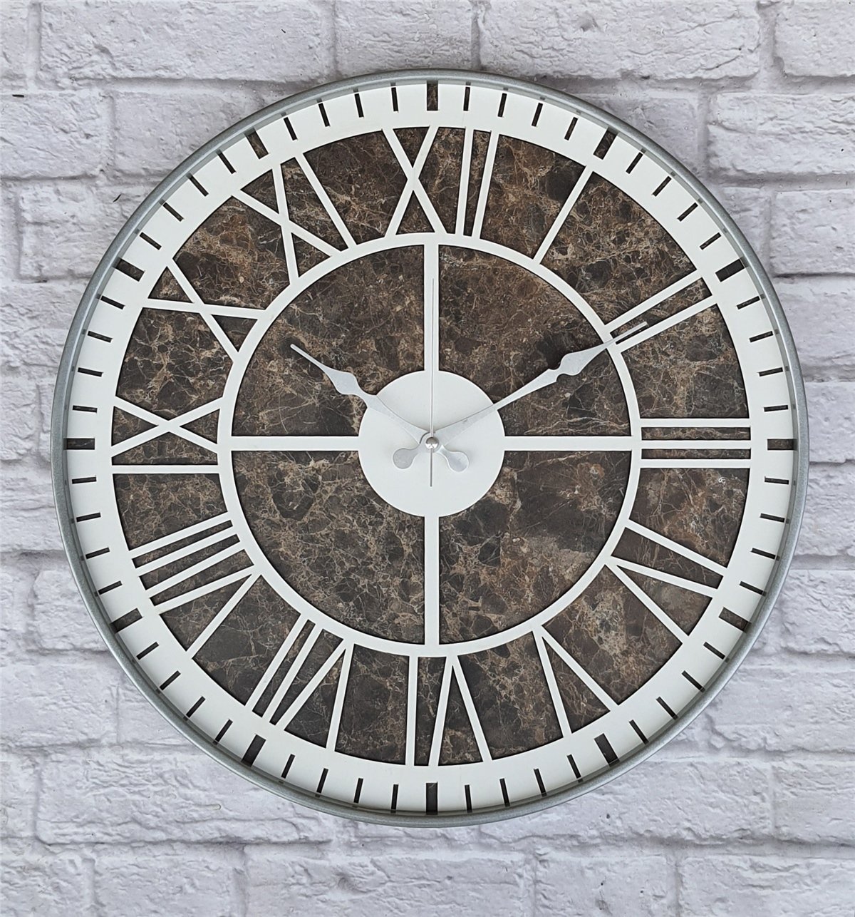 Markakanvas Gri  Metal Kasalı Mermer Desenli  Duvar Saati  ( Çap 50 cm -Çap 80 cm )