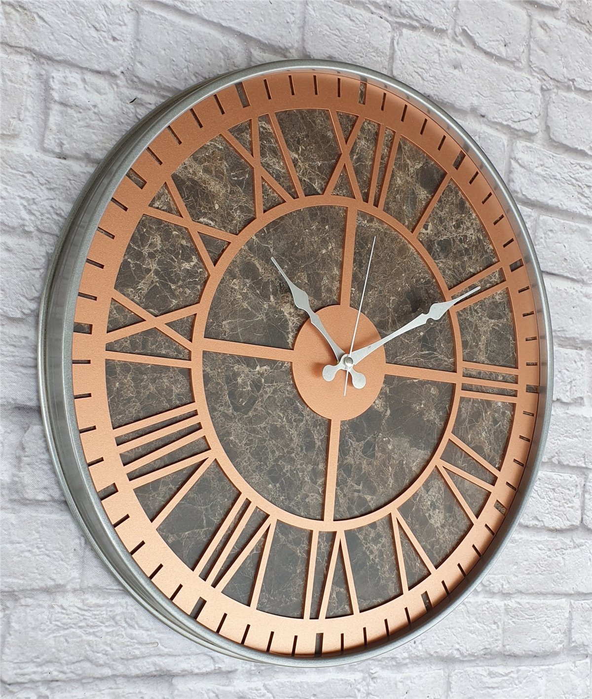Markakanvas Gri  Metal Kasalı Mermer Desenli  Duvar Saati  ( Çap 50 cm -Çap 80 cm )