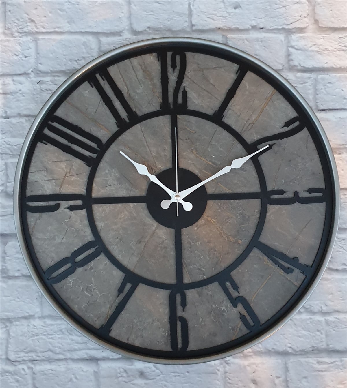 Markakanvas Gri  Metal Kasalı Mermer Desenli  Duvar Saati  ( Çap 50 cm -Çap 80 cm )