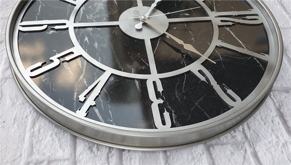 Markakanvas Gri  Metal Kasalı Mermer Desenli  Duvar Saati  ( Çap 50 cm -Çap 80 cm )