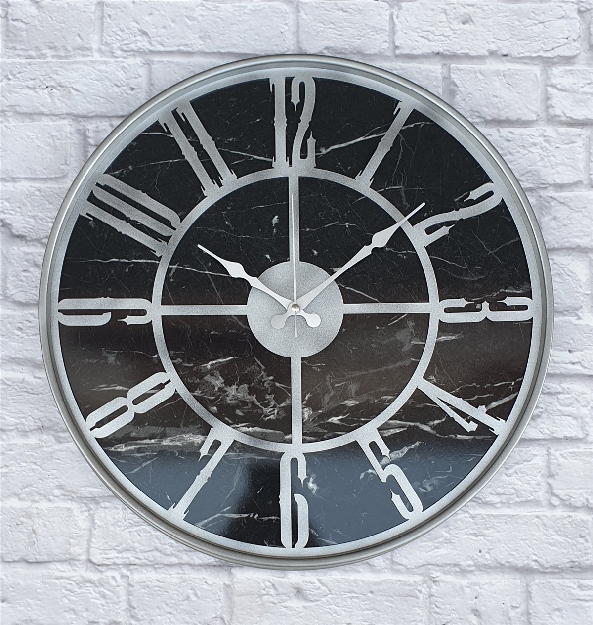Markakanvas Gri  Metal Kasalı Mermer Desenli  Duvar Saati  ( Çap 50 cm -Çap 80 cm )
