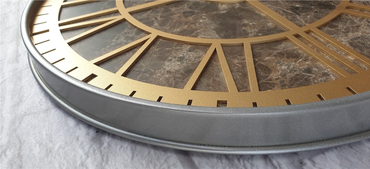 Markakanvas Gri  Metal Kasalı Mermer Desenli  Duvar Saati  ( Çap 50 cm -Çap 80 cm )