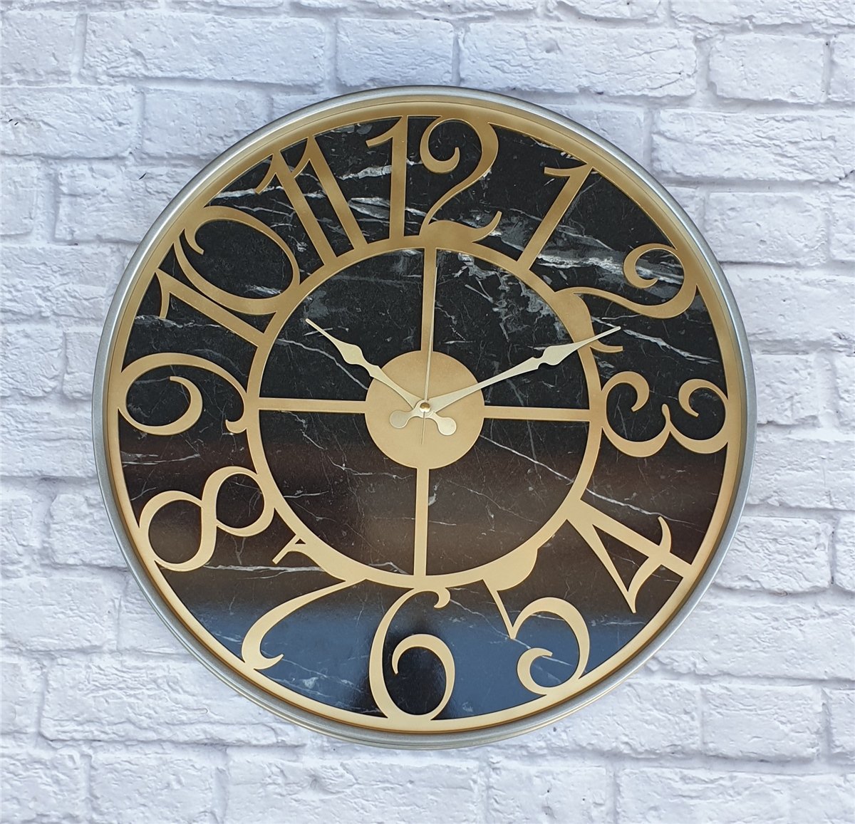 Markakanvas Gri  Metal Kasalı Mermer Desenli  Duvar Saati  ( Çap 50 cm -Çap 80 cm )