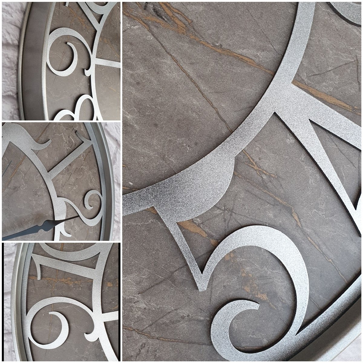 Markakanvas Gri  Metal Kasalı Mermer Desenli  Duvar Saati  ( Çap 50 cm -Çap 80 cm )