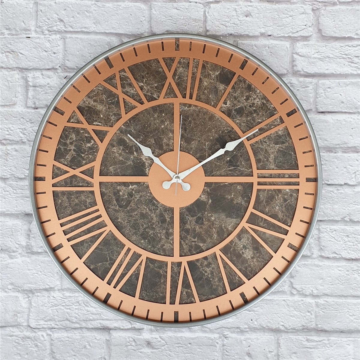 Markakanvas Gri  Metal Kasalı Mermer Desenli  Duvar Saati  ( Çap 50 cm -Çap 80 cm )