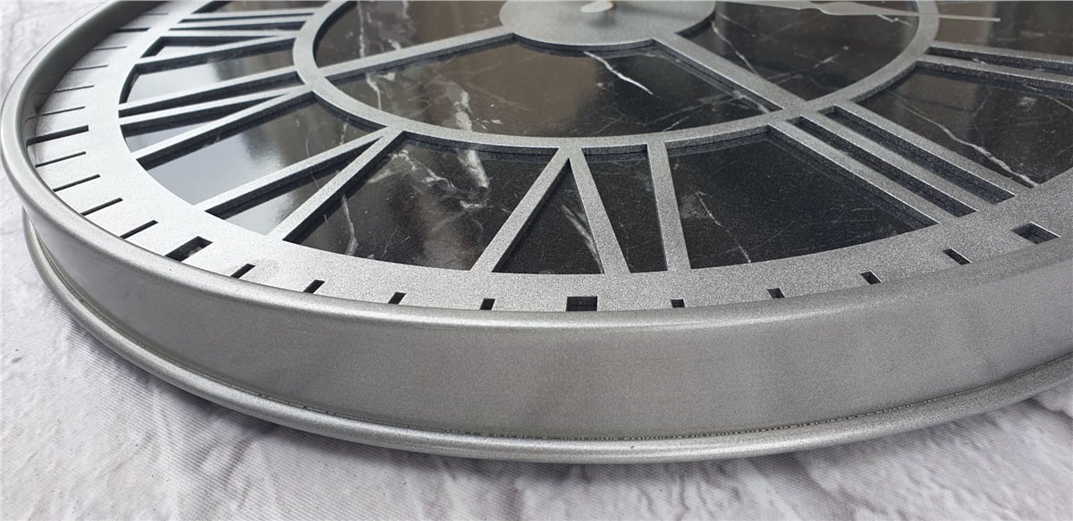 Markakanvas Gri  Metal Kasalı Mermer Desenli  Duvar Saati  ( Çap 50 cm -Çap 80 cm )