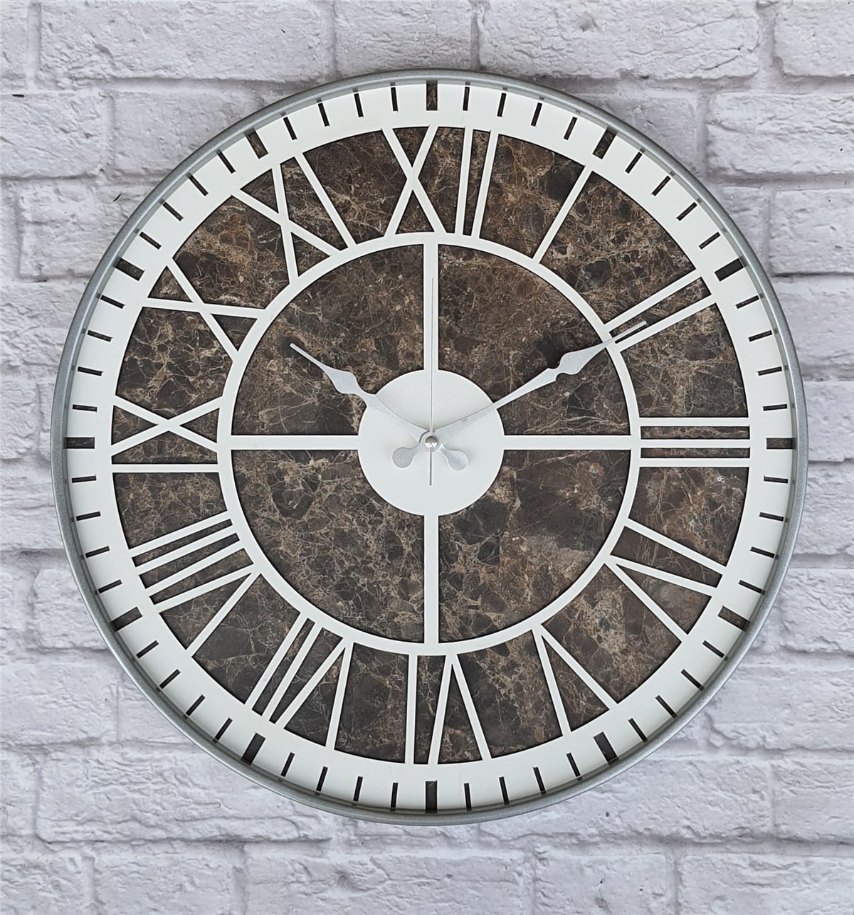 Markakanvas Gri  Metal Kasalı Mermer Desenli  Duvar Saati  ( Çap 50 cm -Çap 80 cm )