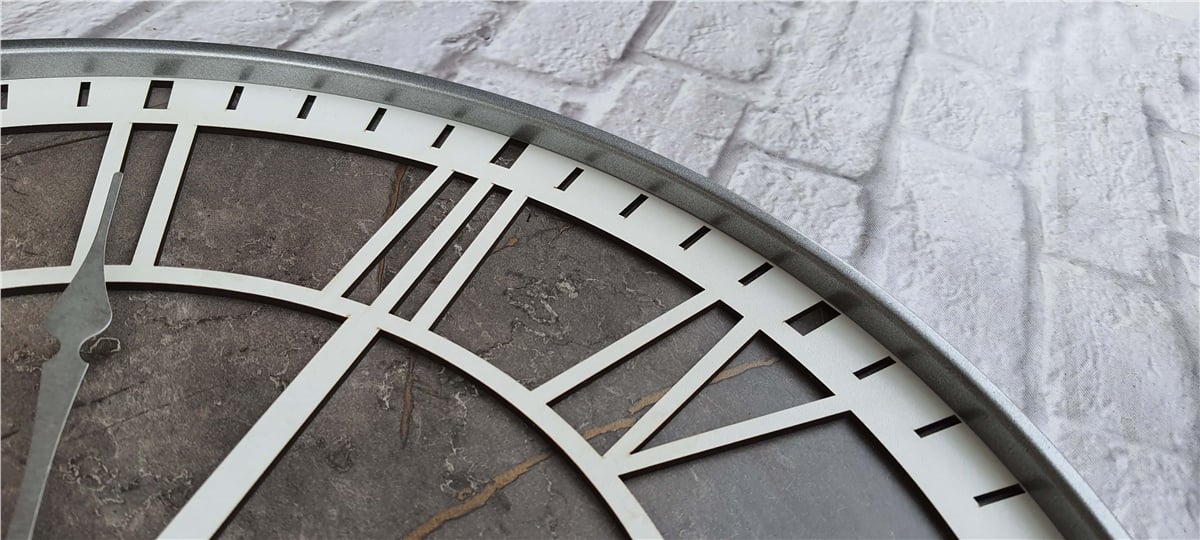 Markakanvas Gri  Metal Kasalı Mermer Desenli  Duvar Saati  ( Çap 50 cm -Çap 80 cm )