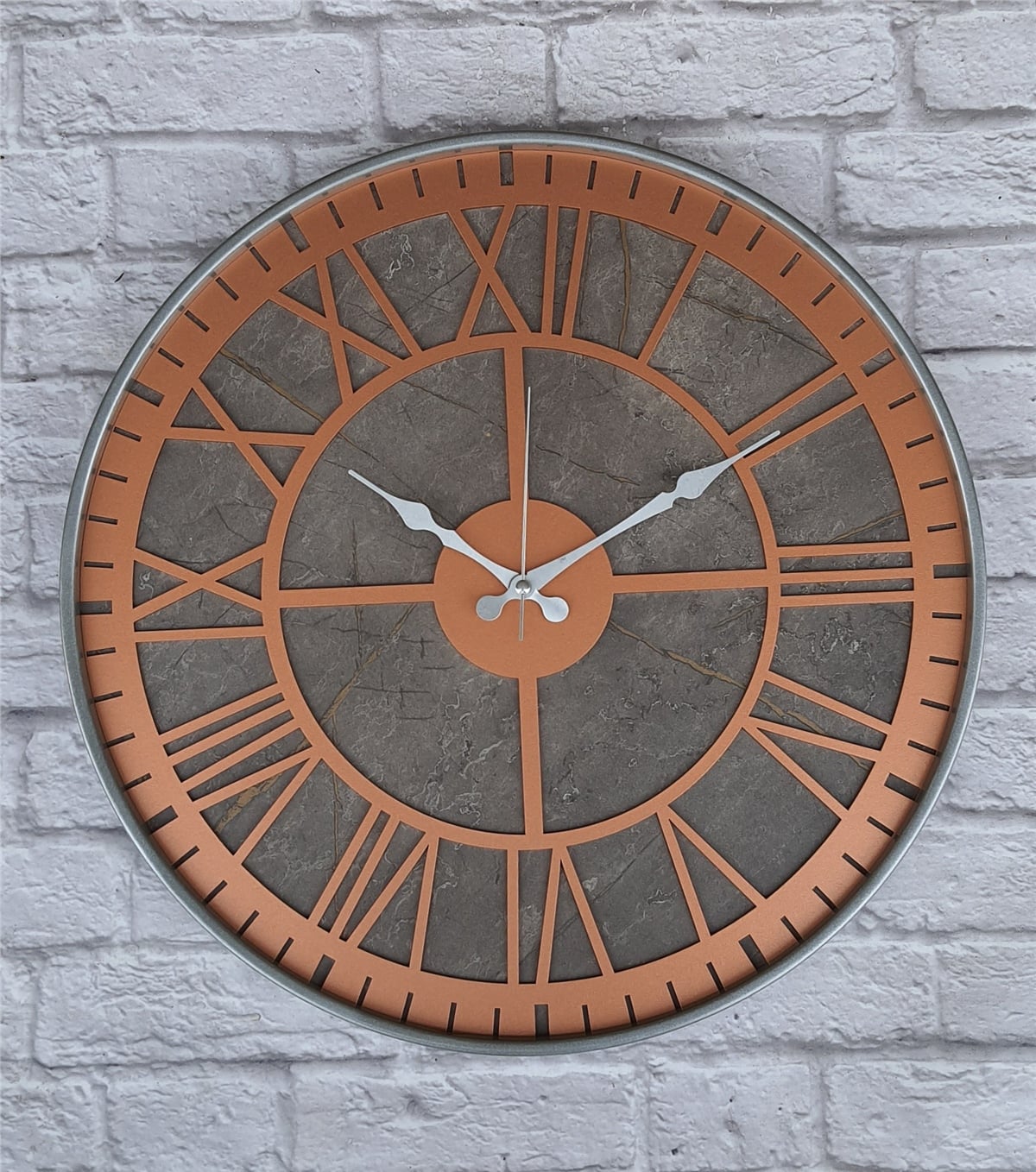 Markakanvas Gri  Metal Kasalı Mermer Desenli  Duvar Saati  ( Çap 50 cm -Çap 80 cm )
