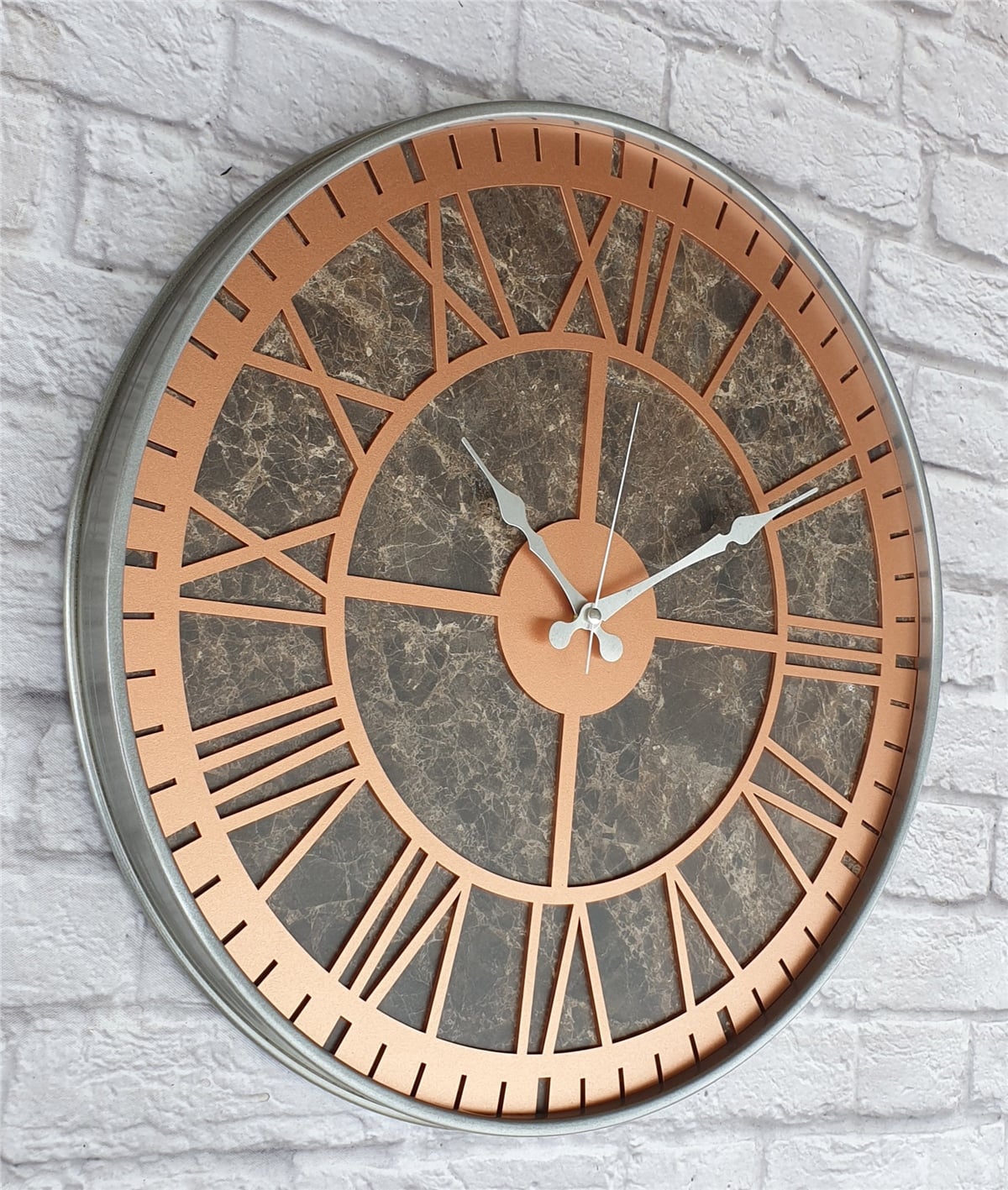 Markakanvas Gri  Metal Kasalı Mermer Desenli  Duvar Saati  ( Çap 50 cm -Çap 80 cm )
