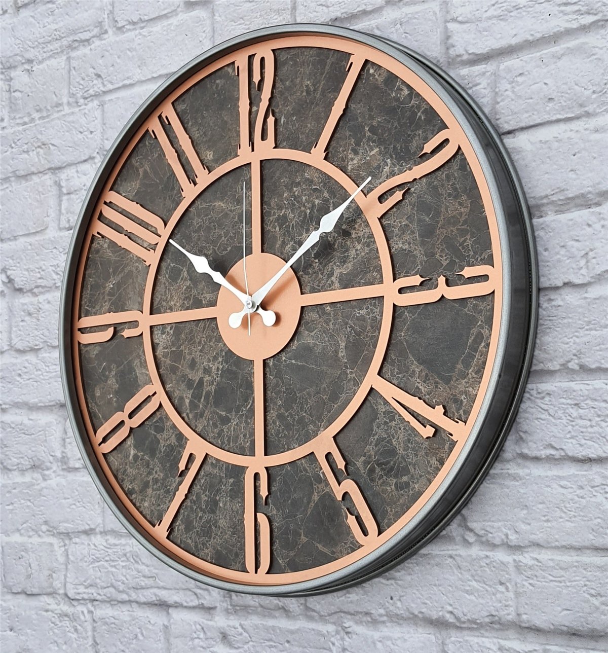 Markakanvas Gri  Metal Kasalı Mermer Desenli  Duvar Saati  ( Çap 50 cm -Çap 80 cm )