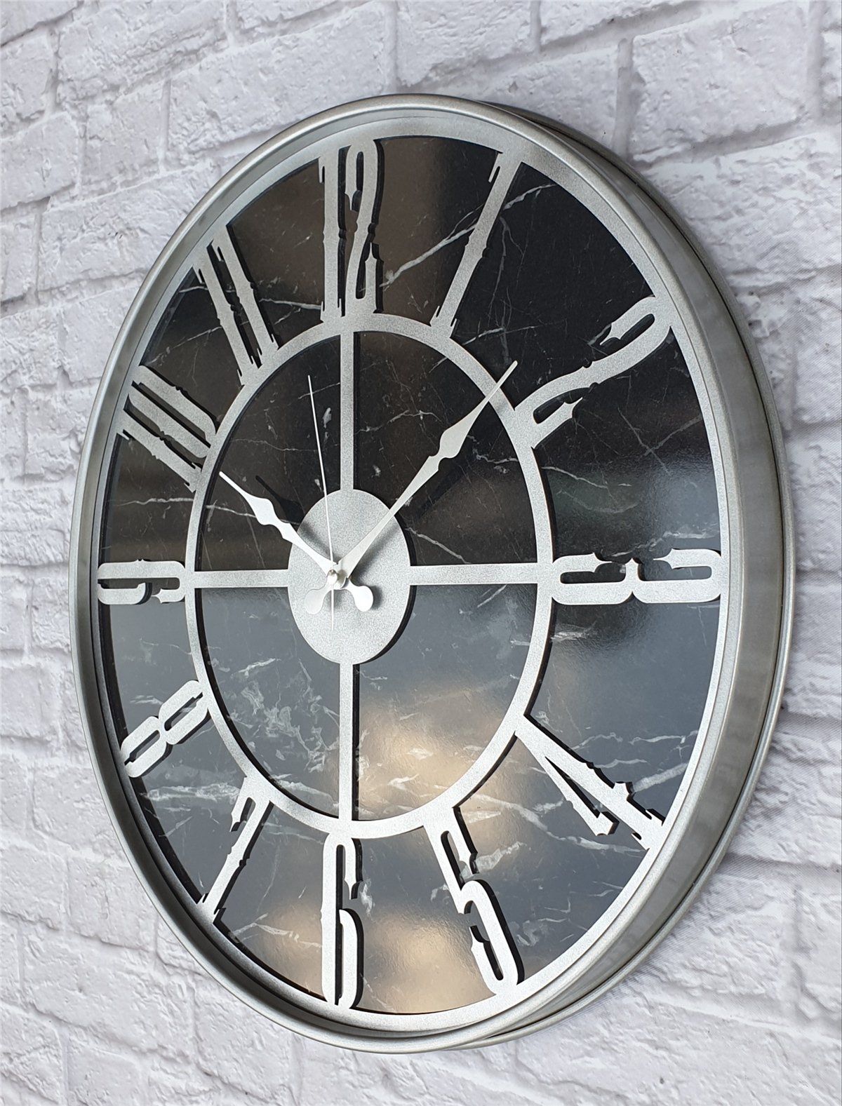 Markakanvas Gri  Metal Kasalı Mermer Desenli  Duvar Saati  ( Çap 50 cm -Çap 80 cm )