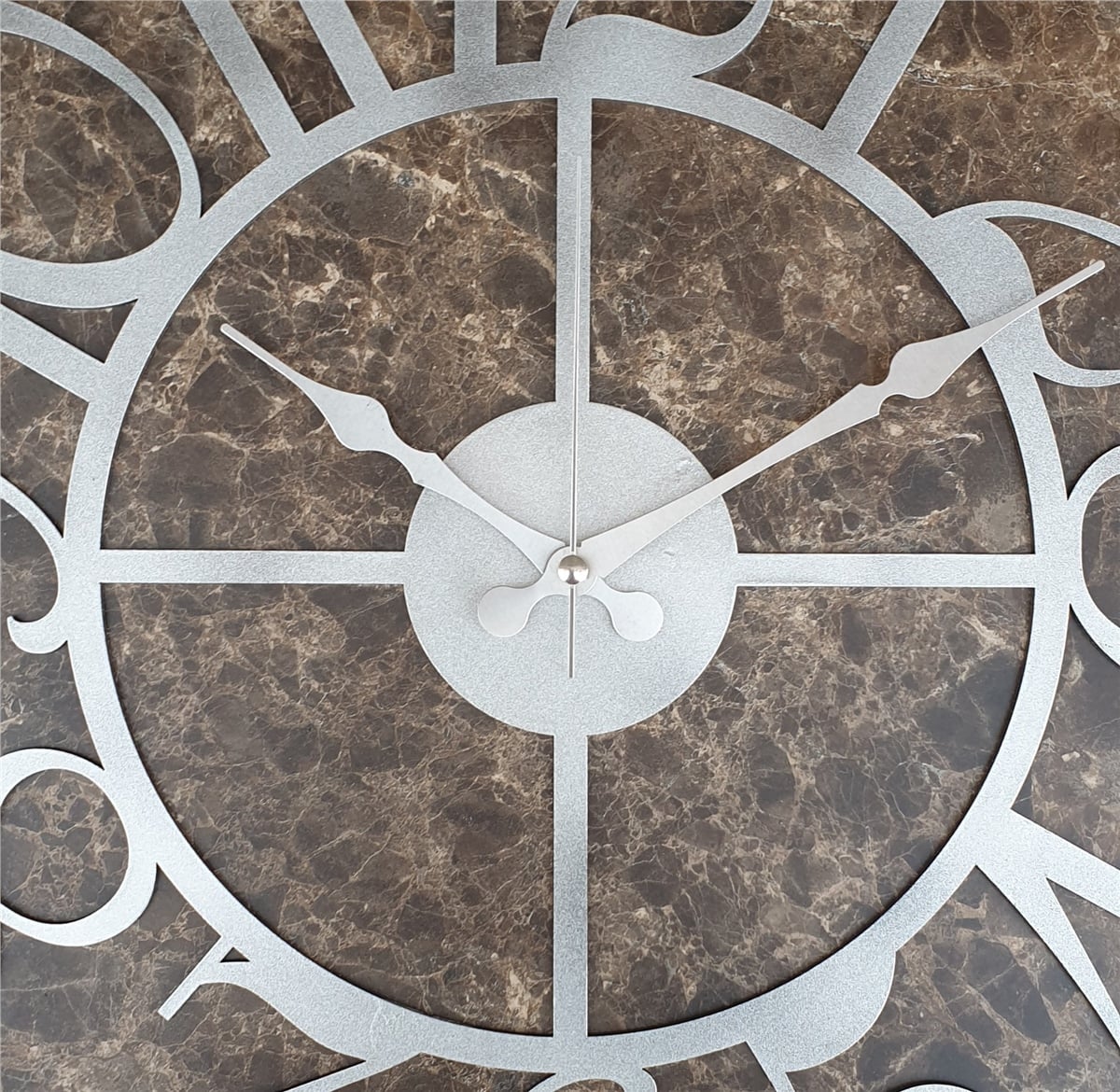 Markakanvas Gri  Metal Kasalı Mermer Desenli  Duvar Saati  ( Çap 50 cm -Çap 80 cm )