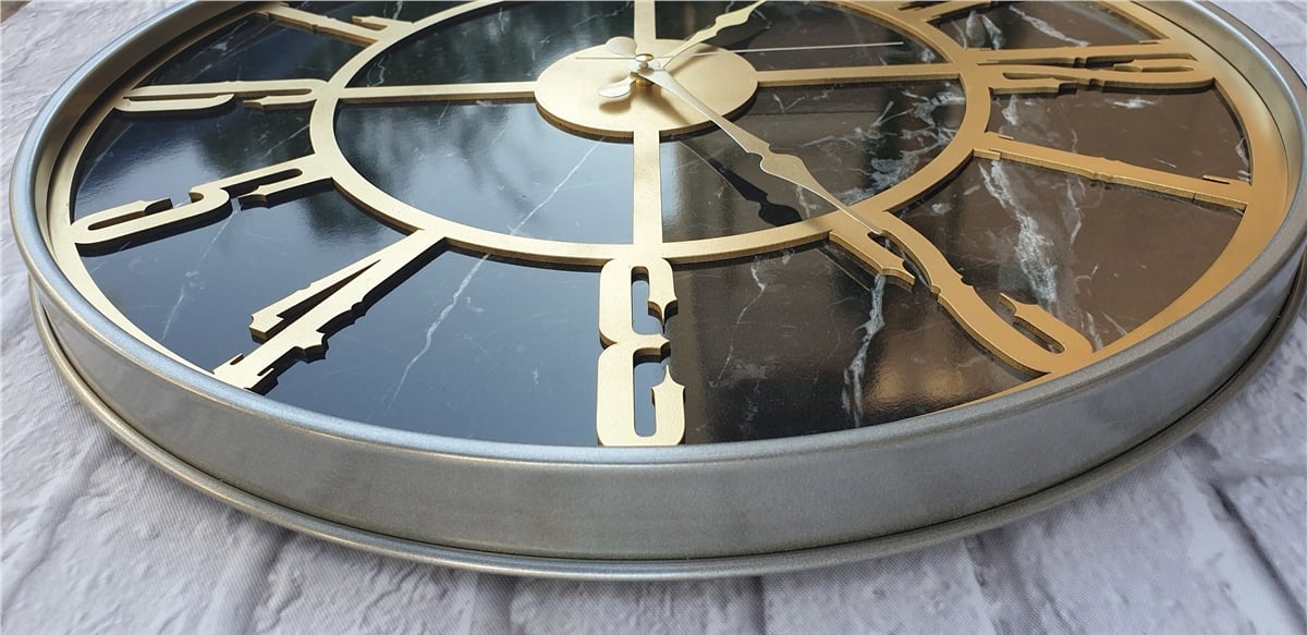 Markakanvas Gri  Metal Kasalı Mermer Desenli  Duvar Saati  ( Çap 50 cm -Çap 80 cm )