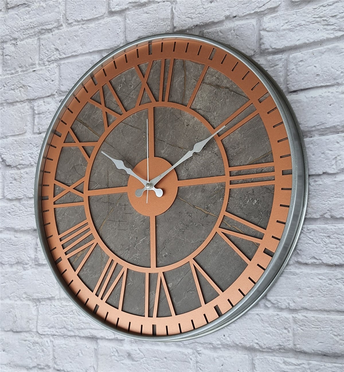 Markakanvas Gri  Metal Kasalı Mermer Desenli  Duvar Saati  ( Çap 50 cm -Çap 80 cm )