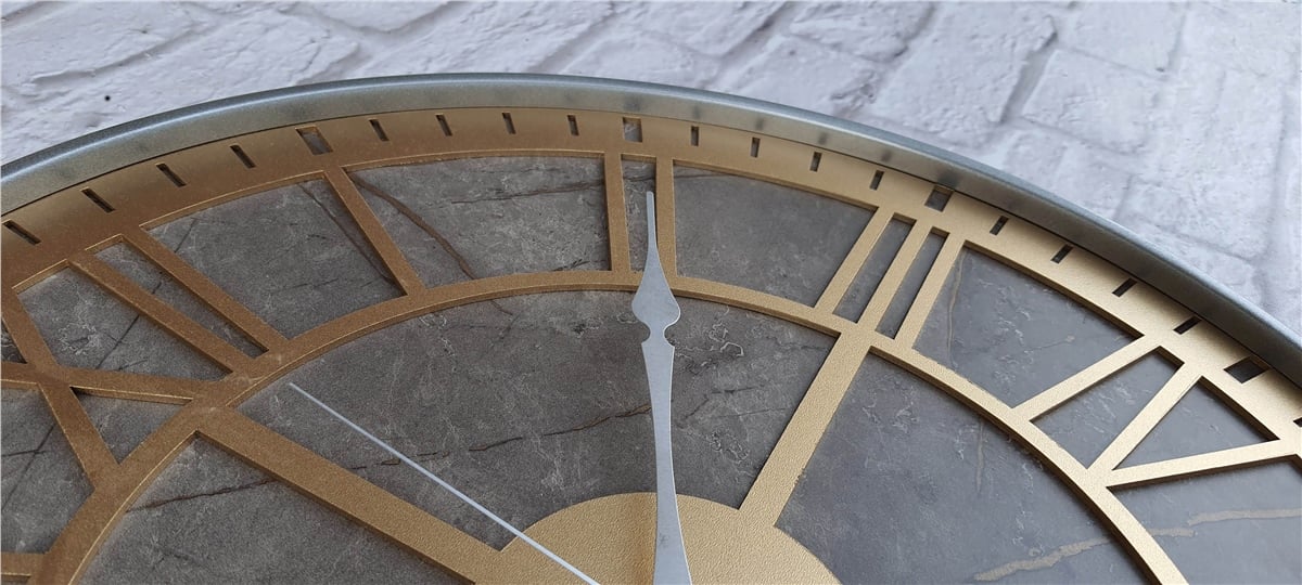 Markakanvas Gri  Metal Kasalı Mermer Desenli  Duvar Saati  ( Çap 50 cm -Çap 80 cm )