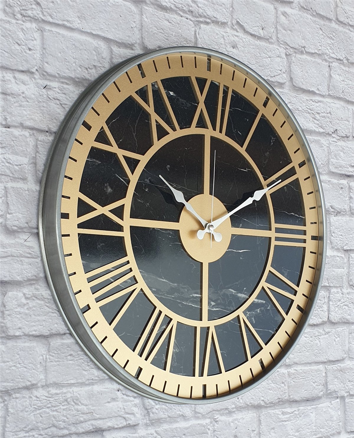 Markakanvas Gri  Metal Kasalı Mermer Desenli  Duvar Saati  ( Çap 50 cm -Çap 80 cm )