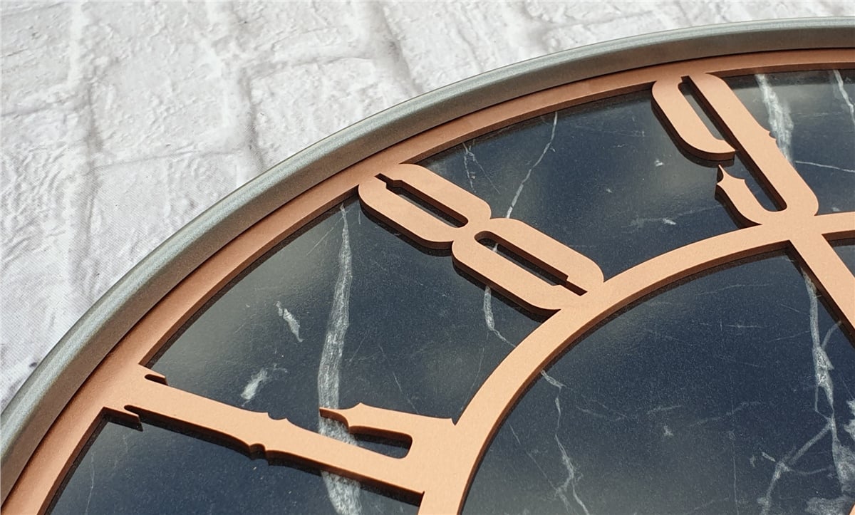 Markakanvas Gri  Metal Kasalı Mermer Desenli  Duvar Saati  ( Çap 50 cm -Çap 80 cm )