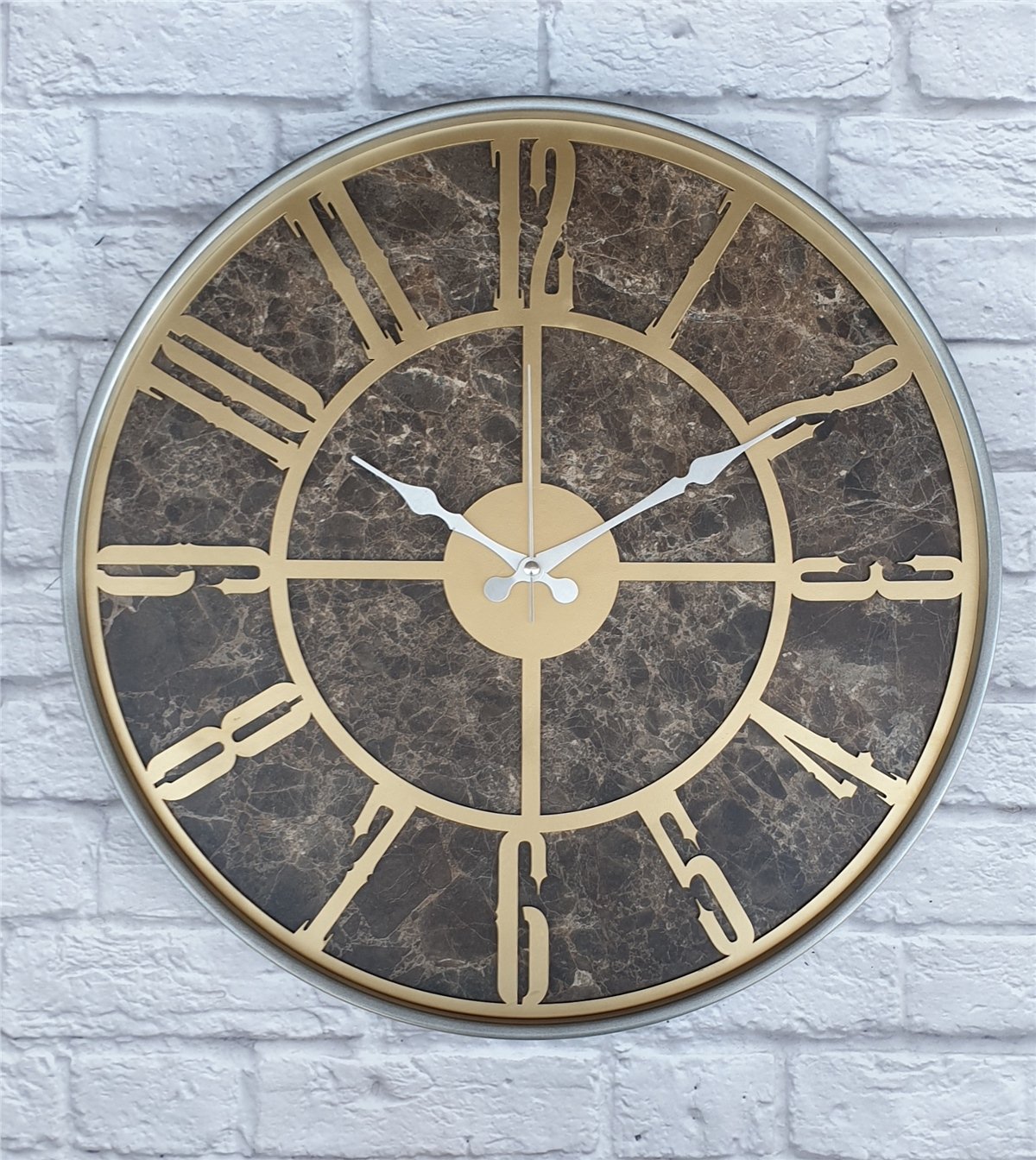 Markakanvas Gri  Metal Kasalı Mermer Desenli  Duvar Saati  ( Çap 50 cm -Çap 80 cm )