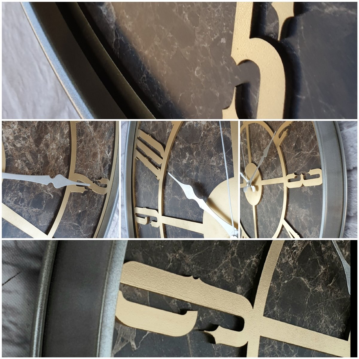 Markakanvas Gri  Metal Kasalı Mermer Desenli  Duvar Saati  ( Çap 50 cm -Çap 80 cm )