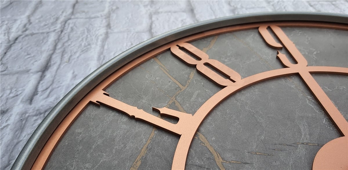 Markakanvas Gri  Metal Kasalı Mermer Desenli  Duvar Saati  ( Çap 50 cm -Çap 80 cm )