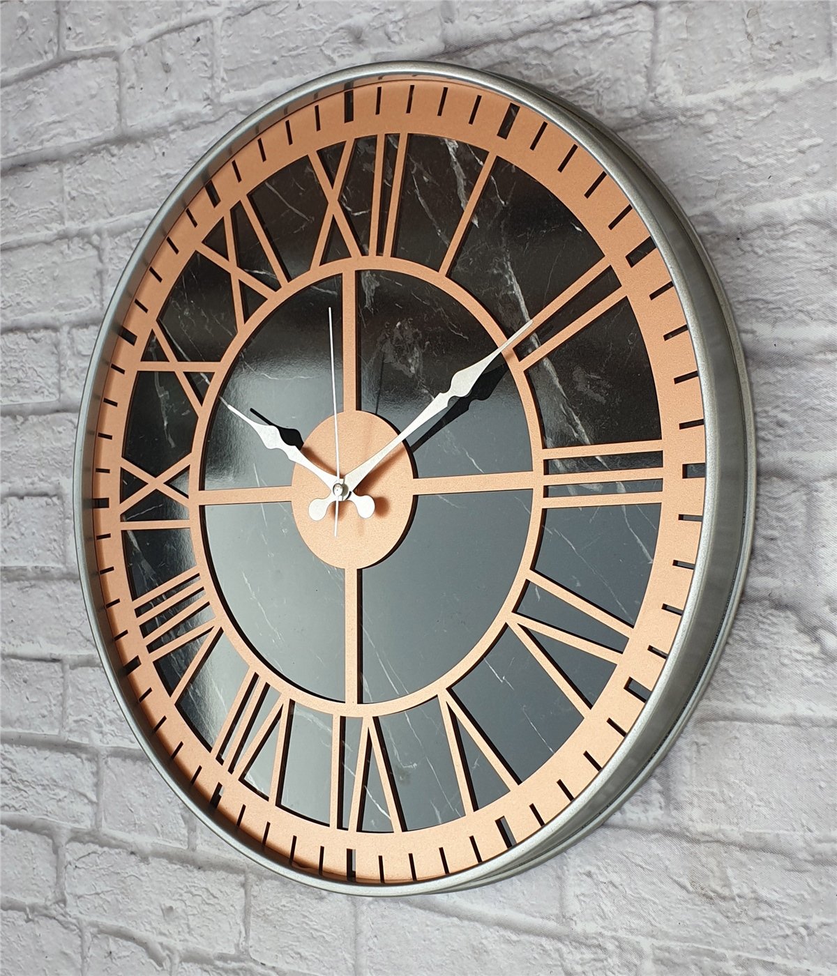 Markakanvas Gri  Metal Kasalı Mermer Desenli  Duvar Saati  ( Çap 50 cm -Çap 80 cm )