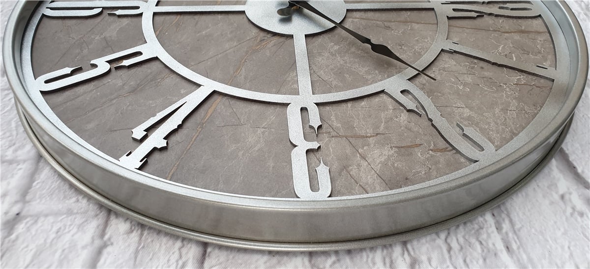 Markakanvas Gri  Metal Kasalı Mermer Desenli  Duvar Saati  ( Çap 50 cm -Çap 80 cm )