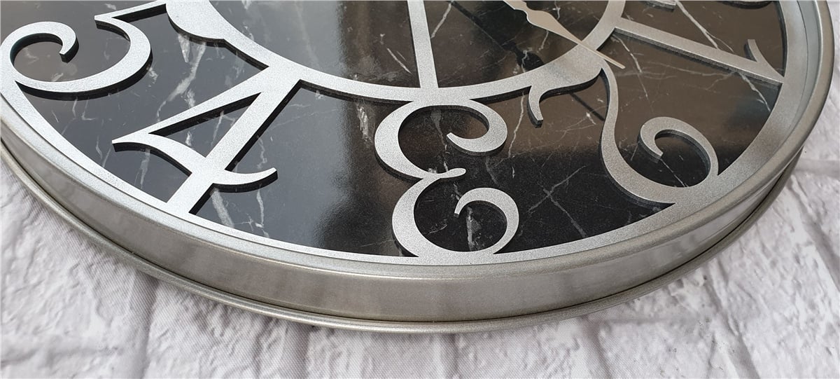 Markakanvas Gri  Metal Kasalı Mermer Desenli  Duvar Saati  ( Çap 50 cm -Çap 80 cm )