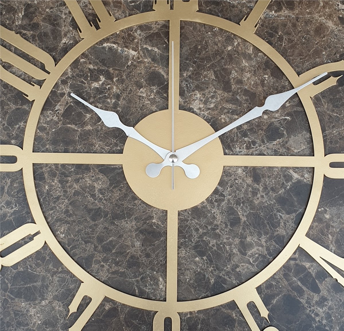 Markakanvas Gri  Metal Kasalı Mermer Desenli  Duvar Saati  ( Çap 50 cm -Çap 80 cm )