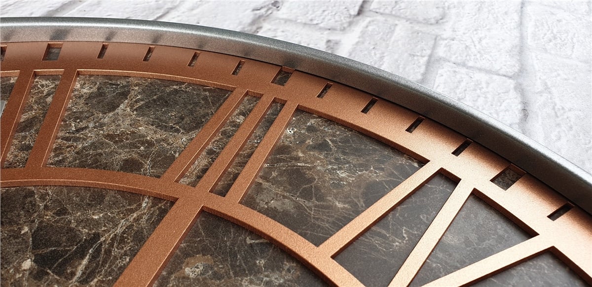 Markakanvas Gri  Metal Kasalı Mermer Desenli  Duvar Saati  ( Çap 50 cm -Çap 80 cm )