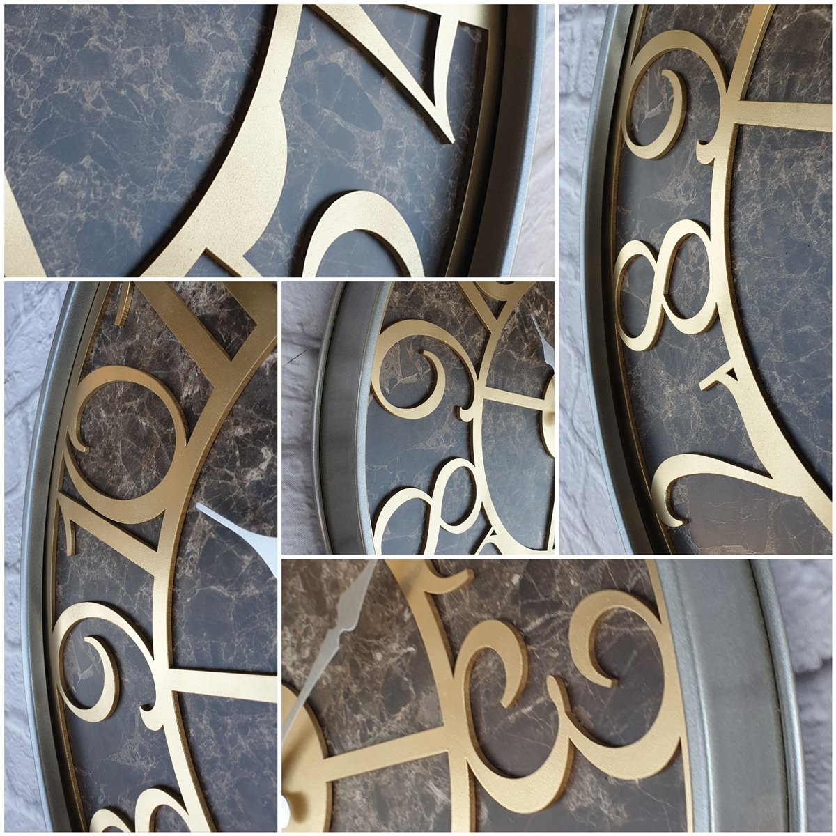Markakanvas Gri  Metal Kasalı Mermer Desenli  Duvar Saati  ( Çap 50 cm -Çap 80 cm )