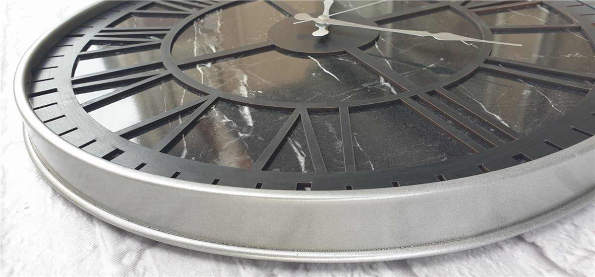 Markakanvas Gri  Metal Kasalı Mermer Desenli  Duvar Saati  ( Çap 50 cm -Çap 80 cm )