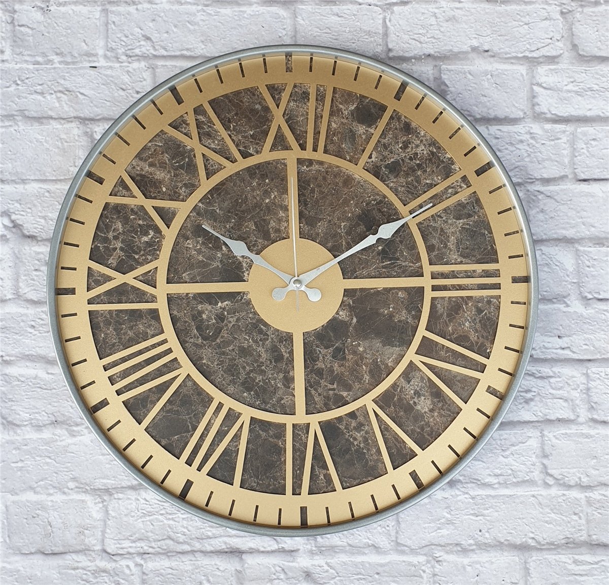 Markakanvas Gri  Metal Kasalı Mermer Desenli  Duvar Saati  ( Çap 50 cm -Çap 80 cm )