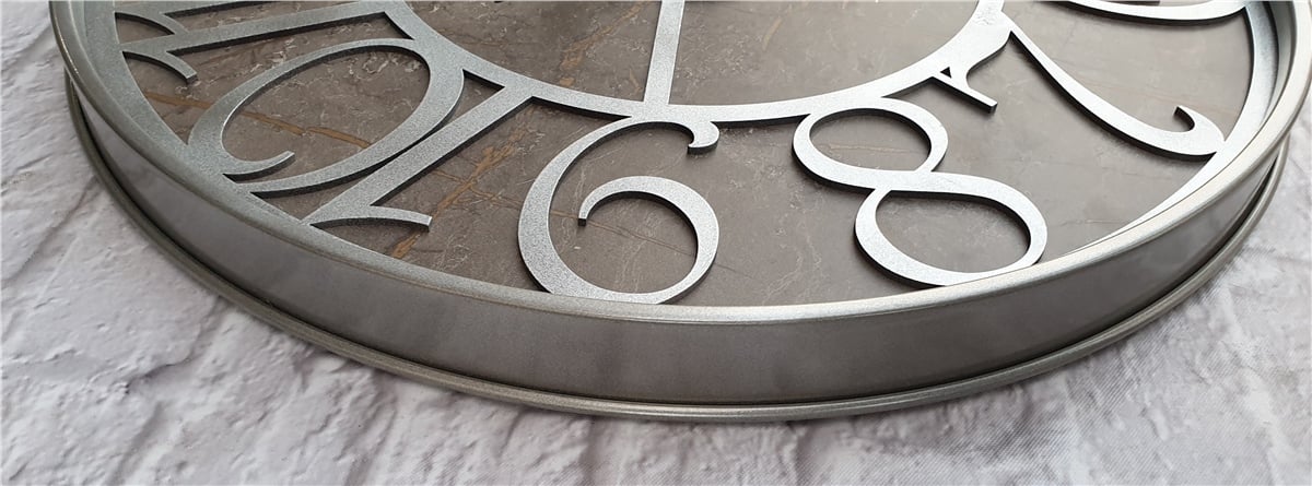 Markakanvas Gri  Metal Kasalı Mermer Desenli  Duvar Saati  ( Çap 50 cm -Çap 80 cm )