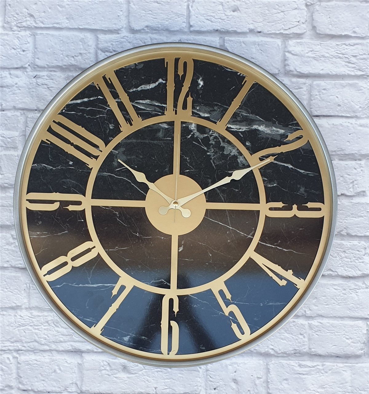 Markakanvas Gri  Metal Kasalı Mermer Desenli  Duvar Saati  ( Çap 50 cm -Çap 80 cm )