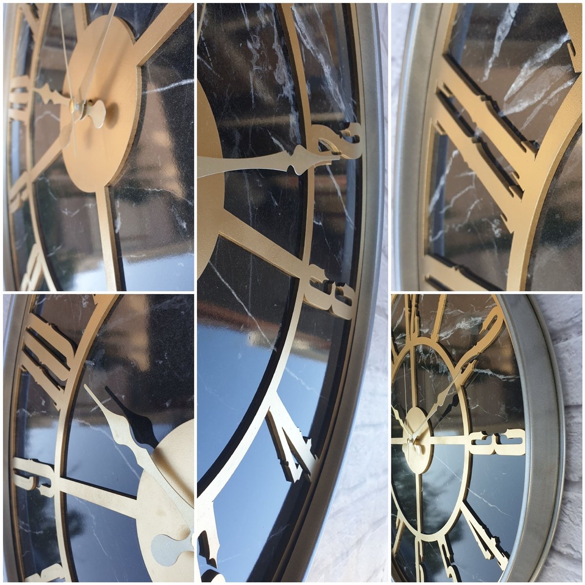 Markakanvas Gri  Metal Kasalı Mermer Desenli  Duvar Saati  ( Çap 50 cm -Çap 80 cm )