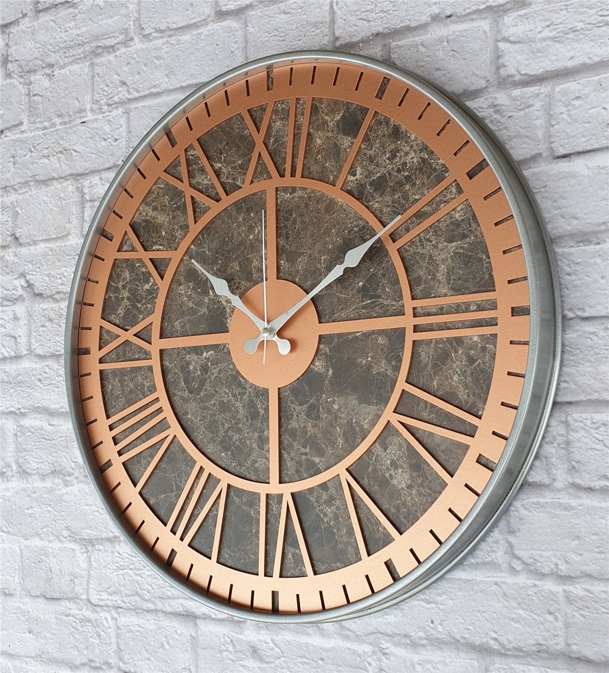 Markakanvas Gri  Metal Kasalı Mermer Desenli  Duvar Saati  ( Çap 50 cm -Çap 80 cm )